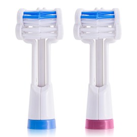 Triple Bristle Replacement Brush Head Refills | Innovative 3 Head Design | Compatible with Triple Bristle Brand Sonic Toothbrush | Color Changing Indicator Bristles | 2 Pack (Blue & Pink)