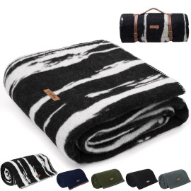 Molithe 100% Wool Blanket, 48 x 62, Warm, Thick, Washable, Military Wool Blanket, Great for Camping, Outdoors, Sporting Events, Survival Kits,Black White Striped