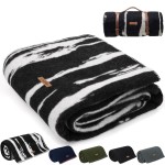 Molithe 100% Wool Blanket, 62 x 86, Warm, Thick, Washable, Military Wool Blanket, Great for Camping, Outdoors, Sporting Events, Survival Kits,Black White Striped