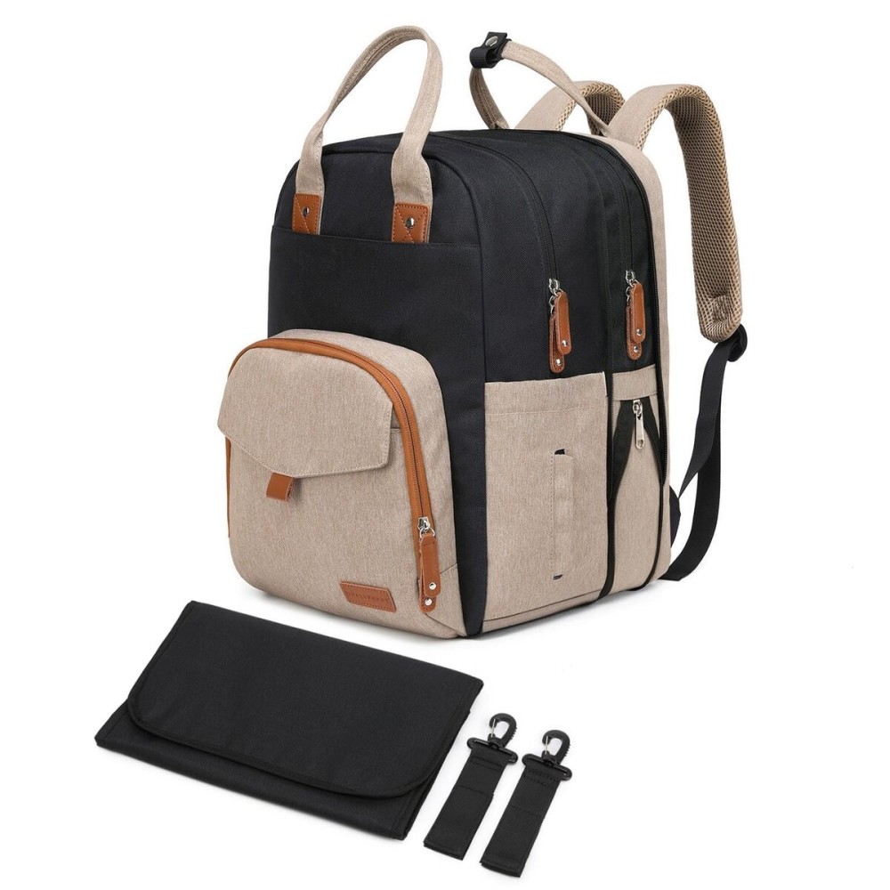 Qualyphant Large Diaper Bag Backpack for Two Kids Twins - Expandable Baby Bag (26-36L), Dual Big Compartments - Includes Changing Pad & Stroller Straps, Unisex Black Khaki