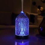 INRORANS 3D Eiffel Tower Glass Aromatherapy Diffuser 160ml ultrasonic Cool Mist Scent Aroma Essential Oil Diffuser Humidifier with Intermittent Mist & LED 7 Colorful Changing Night Light for Home