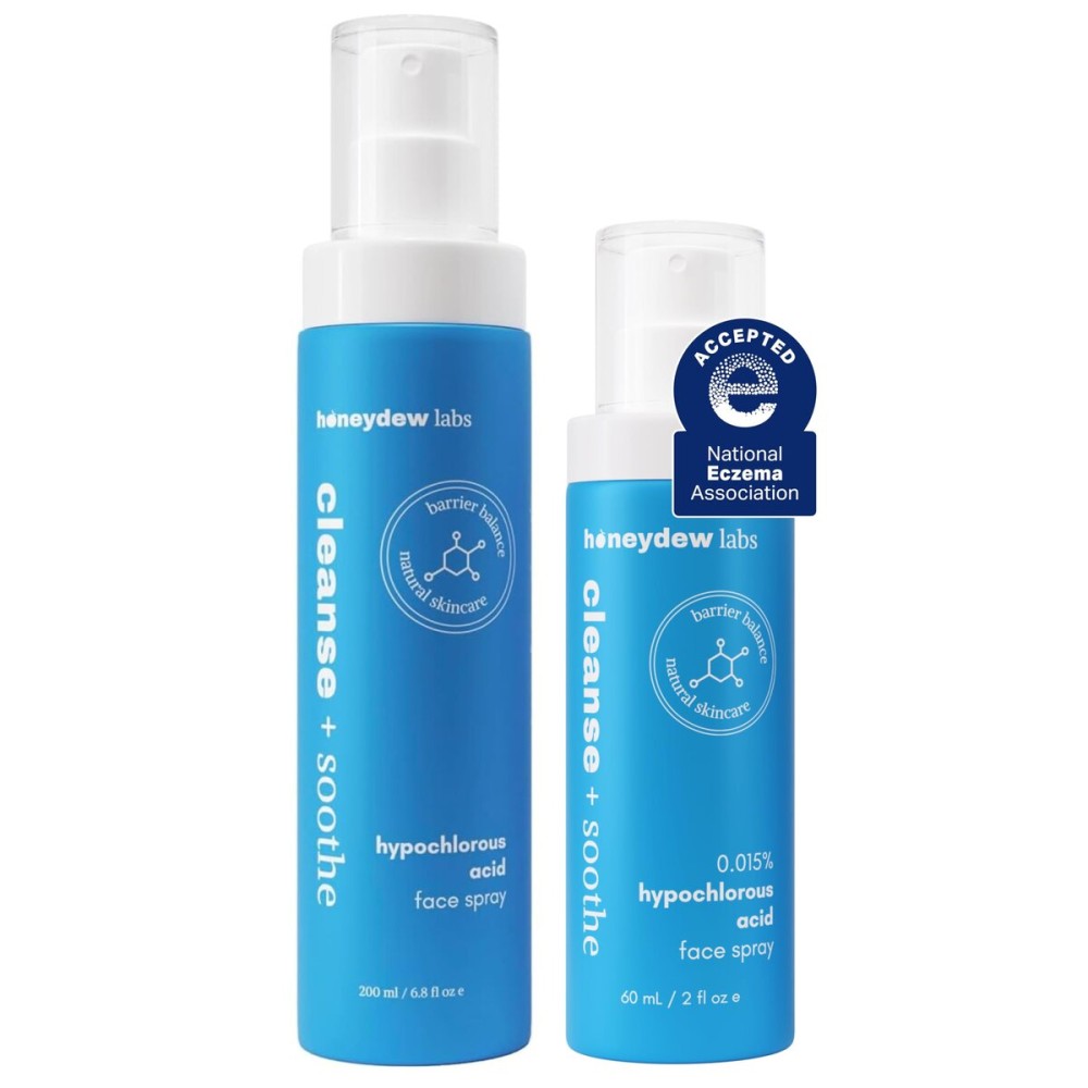 Hypochlorous Acid Spray - Dermatologist Tested HOCl Facial Cleanser for Sensitive, Acne-Prone & Irritated Skin Soothes Redness, Eczema, Rashes & Itching - Skin Repair Spray, 2oz + 6.8oz, Honeydew Labs