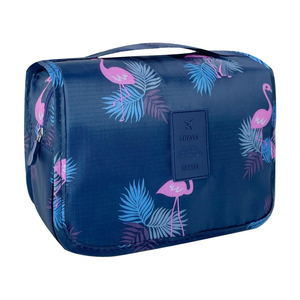 Lcsmaokin Large Capacity Toiletry Bag Travel Bag with Hanging Hook for Men and Women Waterproof Travel Cosmetic Bag Bathroom Storage Bag for Brushes Set,Full-Sized Shampoo,Accessories-Navy Flamingo