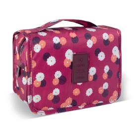 Lcsmaokin Large Capacity Toiletry Bag Travel Bag with Hanging Hook for Men and Women Waterproof Travel Cosmetic Bag Bathroom Storage Bag for Brushes Set,Full-Sized Shampoo,Accessories- Red Flower
