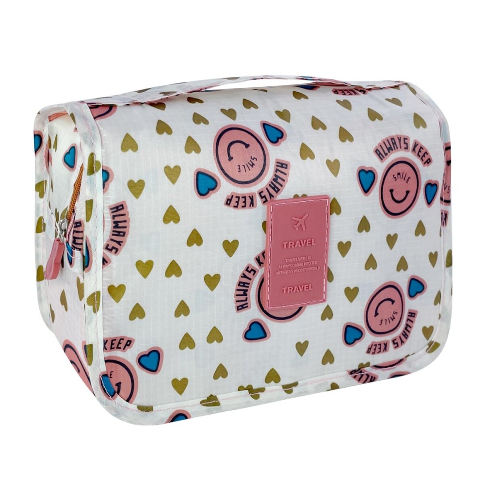 Lcsmaokin Large Capacity Toiletry Bag Travel Bag with Hanging Hook for Men and Women Waterproof Travel Cosmetic Bag Bathroom Storage Bag for Brushes Set,Full-Sized Shampoo,Accessories-Pink Smile