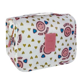 Lcsmaokin Large Capacity Toiletry Bag Travel Bag with Hanging Hook for Men and Women Waterproof Travel Cosmetic Bag Bathroom Storage Bag for Brushes Set,Full-Sized Shampoo,Accessories-Pink Smile