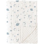 Konssy Baby Blankets for Unisex Boys Girls, Super Soft Nursery Minky Blankets with Muslin Cotton Front and Dotted Fleece Backing, Printed Bed Throws Newborn
