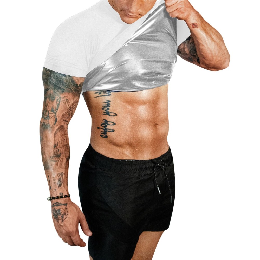 FUXERT Sauna Shirt for Men Sweat Sauna Suit for Gym Exercise Compression Shirt Workout Shapewear (WTGY XL)