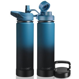 CIVAGO 24 oz Insulated Water Bottle With Straw, Stainless Steel Sports Water Flask Cup with 3 Lids (Straw, Spout and Handle Lid), Double Walled Travel Thermal Canteen Mug, Indigo Black