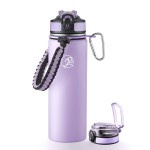 GOSWAG Insulated Sports Water Bottle, 24oz 2 Lids(with Straw/No Straw), Stainless Steel Water Bottles with Paracord Handle, Insulated Bottle with Double-Wall Vacuum Insulation