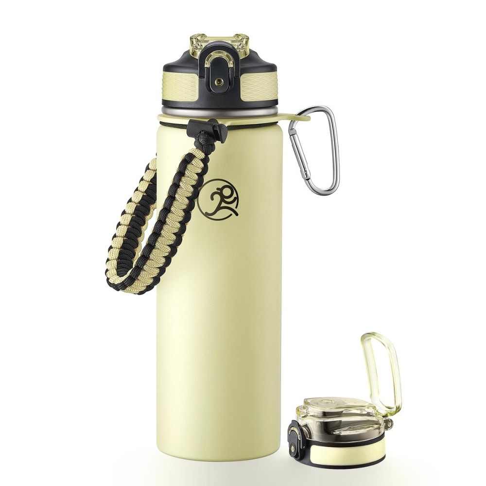 GOSWAG Insulated Sports Water Bottle, 24oz 2 Lids(with Straw/No Straw), Stainless Steel Water Bottles with Paracord Handle, Insulated Bottle with Double-Wall Vacuum Insulation