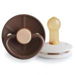 FRIGG Little Viking Natural Rubber Baby Pacifier 2-Pack | Made in Denmark | BPA-Free (Cocoa/Cream, 6-18 Months)