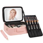 Chomeiu Makeup Bag with LED Mirror, Large Train Case for Makeup Artists, 16.2 inches Travel Professional Cosmetic Organizer with Light Up Mirror, 3 Color Lights, Brush Holder & Shoulder Strap (Pink)