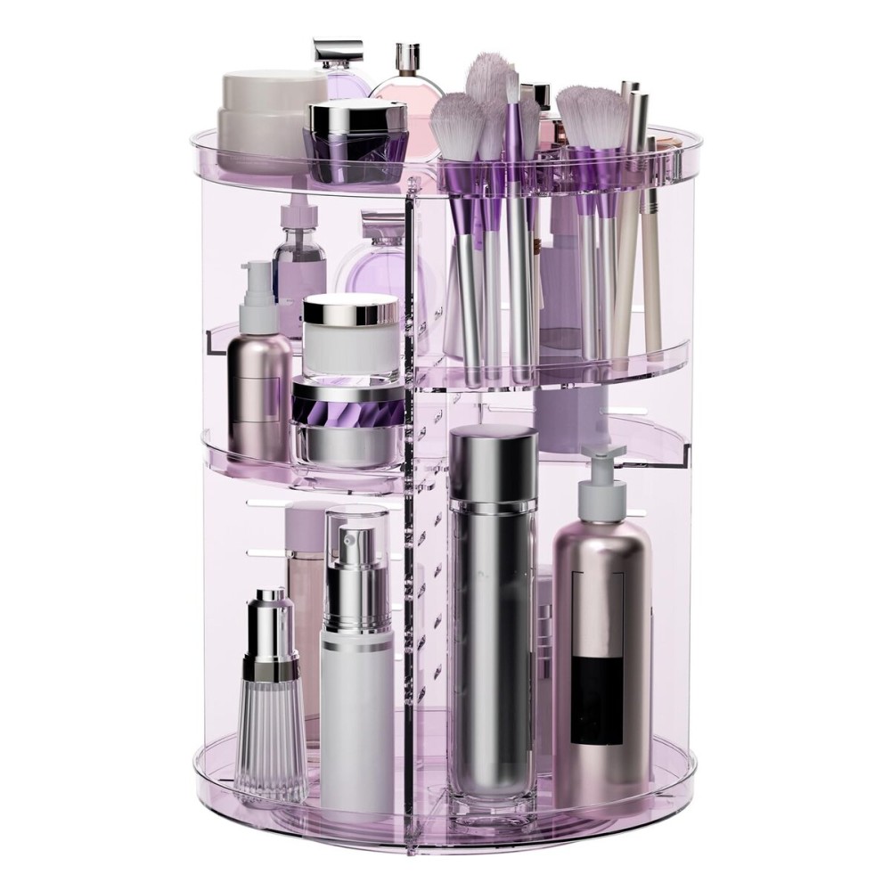 Rotating Makeup Organizer for Vanity, DIY Adjustable Tray Spinning Skincare Organizers Countertop, Cosmetic Display Case with Perfume Tray Brush Holder, Bathroom Desk Corner Storage Carousel Rack