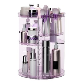 Rotating Makeup Organizer for Vanity, DIY Adjustable Tray Spinning Skincare Organizers Countertop, Cosmetic Display Case with Perfume Tray Brush Holder, Bathroom Desk Corner Storage Carousel Rack