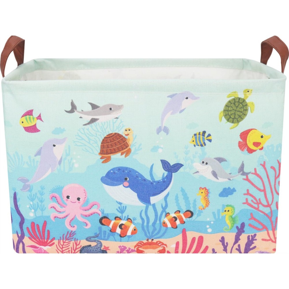 CLOCOR Rectangular Storage Basket Empty,Gift Basket,Waterproof Storage Bin with Handles,Room Decor(Under The Sea)