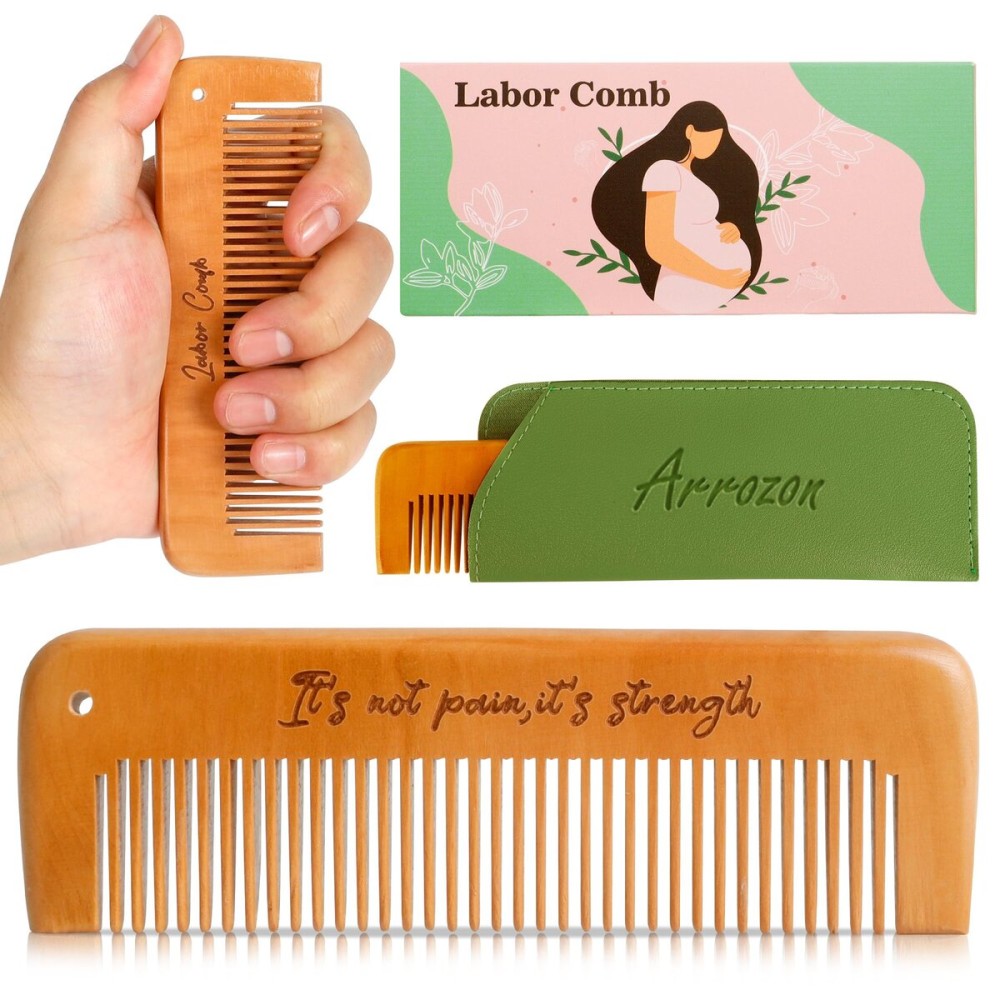 Arrozon Rectangular Labor Comb - Birthing and Delivery Essential for Pregnancy, Wooden Birth Gift for New Moms