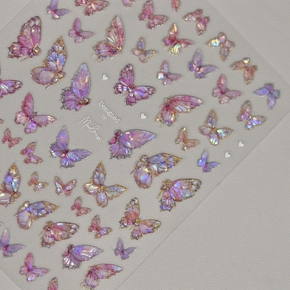 Butterfly Nail Art Stickers Decals Pink Butterfly 5D Embossed Nail Decals Shell Light Butterflies Nail Designs Adhesive Sticker Manicure Accessories for Women Girls DIY Nail Art Decorations Supplies