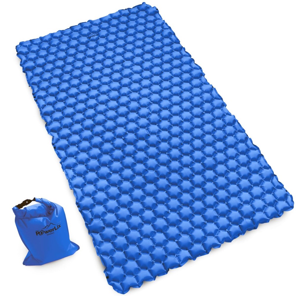 POWERLIX Double Inflatable Sleeping Pad - Camping Mattress for Backpacking, Hiking Traveling, Compact Camping Sleeping Mat for 2 Person, Portable Ultralight Camping Pad Air Mattress Blue