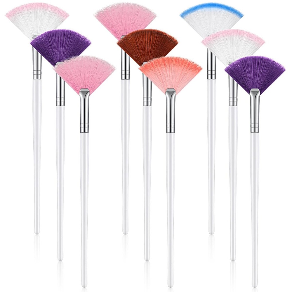 9 Pieces Facial Fan Mask Brushes, Soft Facial Applicator Brushes Tools for Peel Glycolic Makeup for Mud Cream(Multicolor)