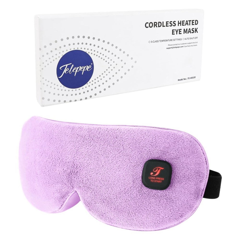 Heated Eye Mask for Dry Eyes, Cordless Warm Eye Compress, Blepharitis, Styes, 1000mAh, Washable Cover, Gifts for Family and Friends, Travel (Purple)