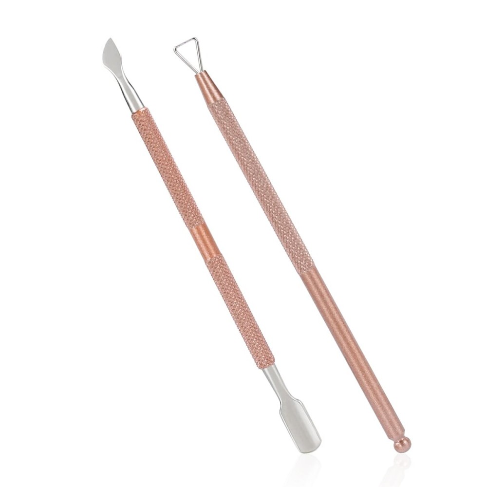 2PCS Cuticle Pusher and Cutter with Storage Case,Professional Cuticle Pusher Nail Polish Remover Stainless Steel Manicure Tool Set,Durable Pedicure Manicure Tools for Fingernails Toenails (Rose-Gold)