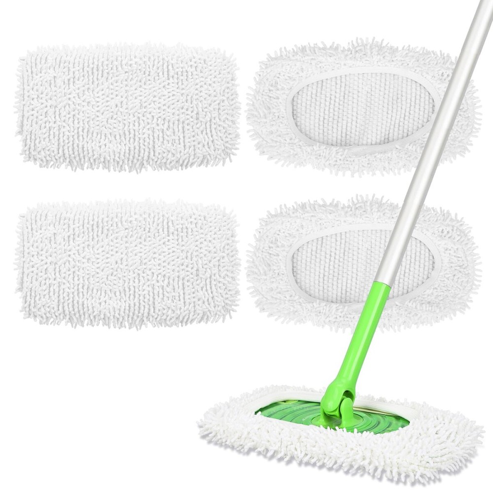 Yicotira 4 Pack Reusable Microfiber Mop Pads Compatible with Swiffer Sweeper - Dry Sweeping Cloths & Wet Pad Refills for Wet & Dry, Washable Pads Refills for Household Cleaning (Mop is not Included)