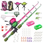 Lanaak 2 Pack Kids Telescopic Fishing Pole, Portable Fishing Rod Set, Tackle Box and Fishing Net Combo Kit, Kids Fishing Gear for Boys and Girls Age 5-10 and Youth - Green and Pink