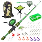 Lanaak Kids Beginner\'s Fishing Pole and Tackle Box - with All New Kids Camo Back-Pack, Net, Reel and Beginners Guide - Rod and Reel Kit for Boys, Girls, or Youth (Camo Green)