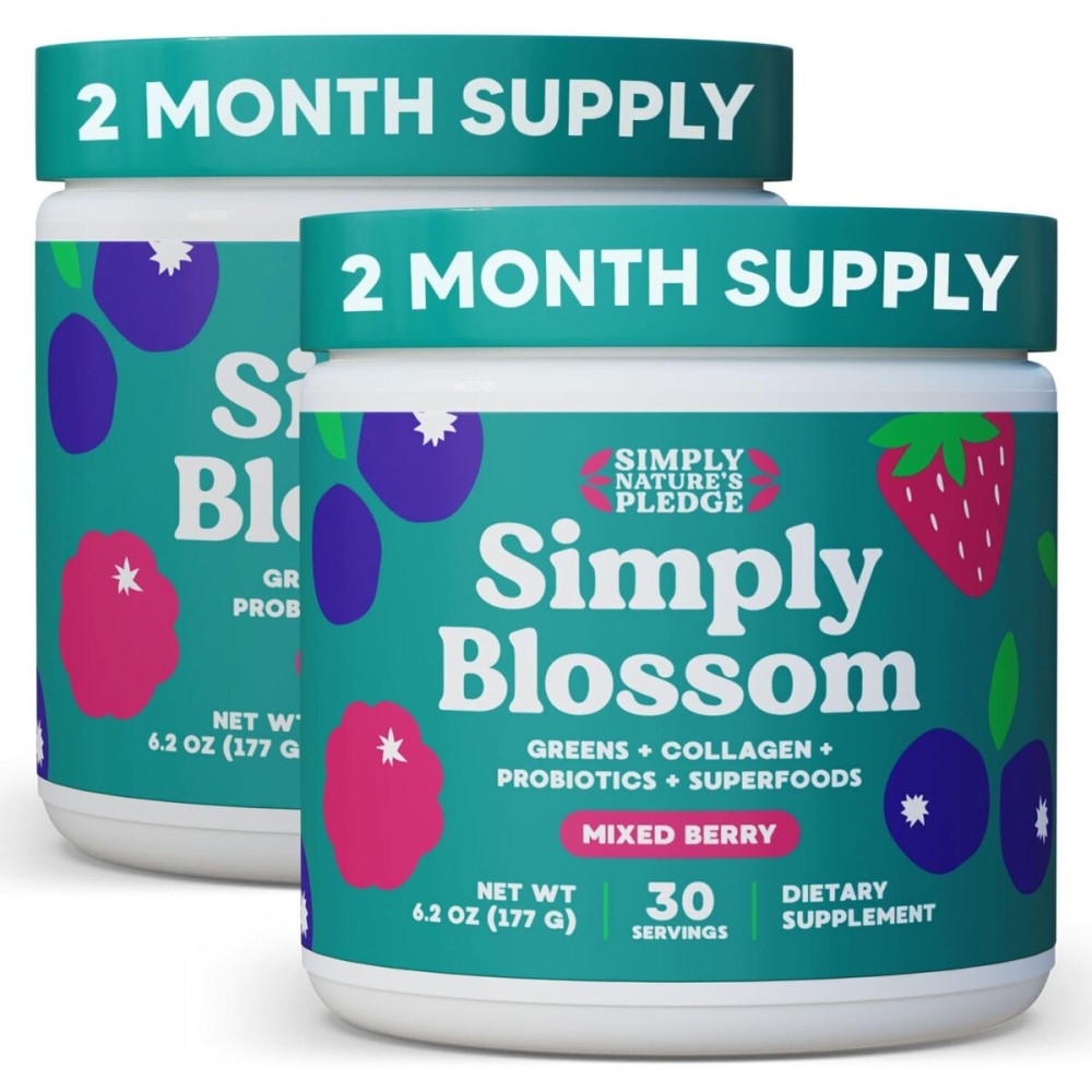Simply Blossom Nutrition - Daily Greens & Superfood Powder + Collagen + Probiotics for Women\'s Digestive Health & Bloating Relief. Help Your Health Bloom - 2 Month Supply