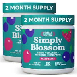 Simply Blossom Nutrition - Daily Greens & Superfood Powder + Collagen + Probiotics for Women\'s Digestive Health & Bloating Relief. Help Your Health Bloom - 2 Month Supply