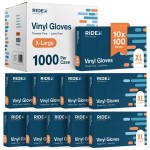 Ridex Disposable Gloves, Latex-Free Clear Vinyl, X-Large, 1000-Count, All-Purpose, Ambidextrous, Powder-Free, Transparent, Hypoallergenic, Resilient, Food Handling, Commercial Kitchen