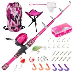 Lanaak Kids Beginner\'s Fishing Pole and Tackle Box - with All New Kids Camo Back-Pack, Net, Reel and Beginners Guide - Rod and Reel Kit for Boys, Girls, or Youth (Camo Pink)