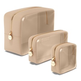 Clear Cosmetic Bags Set of 3, Mini Small Large Makeup Bags For Women Clear Pouch Cosmetics Cases Zipper Cute Pouches Make Up Travel Toiletry Essentials Preppy Purse Organizer Makeup Cases, Sand