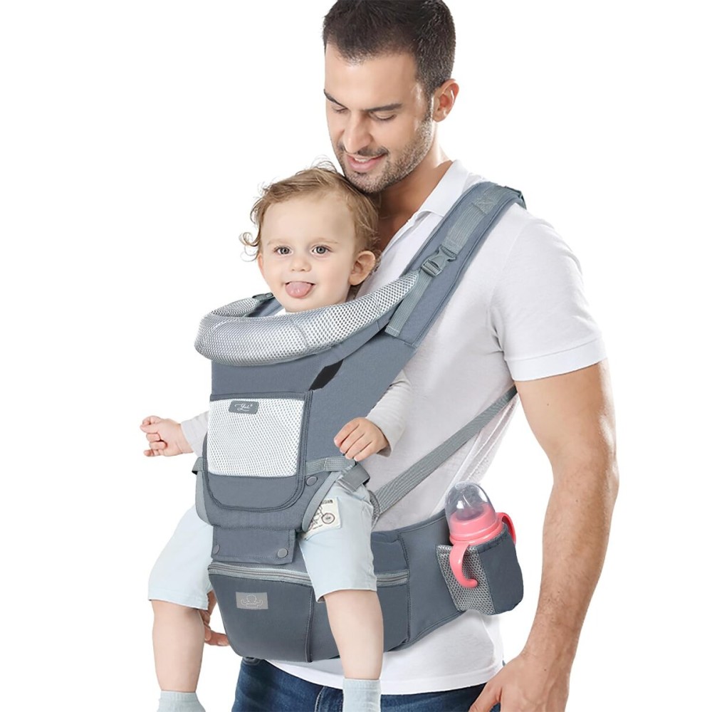 Baby Carrier Ergonomic Infant Carrier with Hip Seat Kangaroo Bag Soft Baby Carrier Newborn to Toddler 7-45lbs Front and Back Baby Holder Carrier for Men Dad Mom