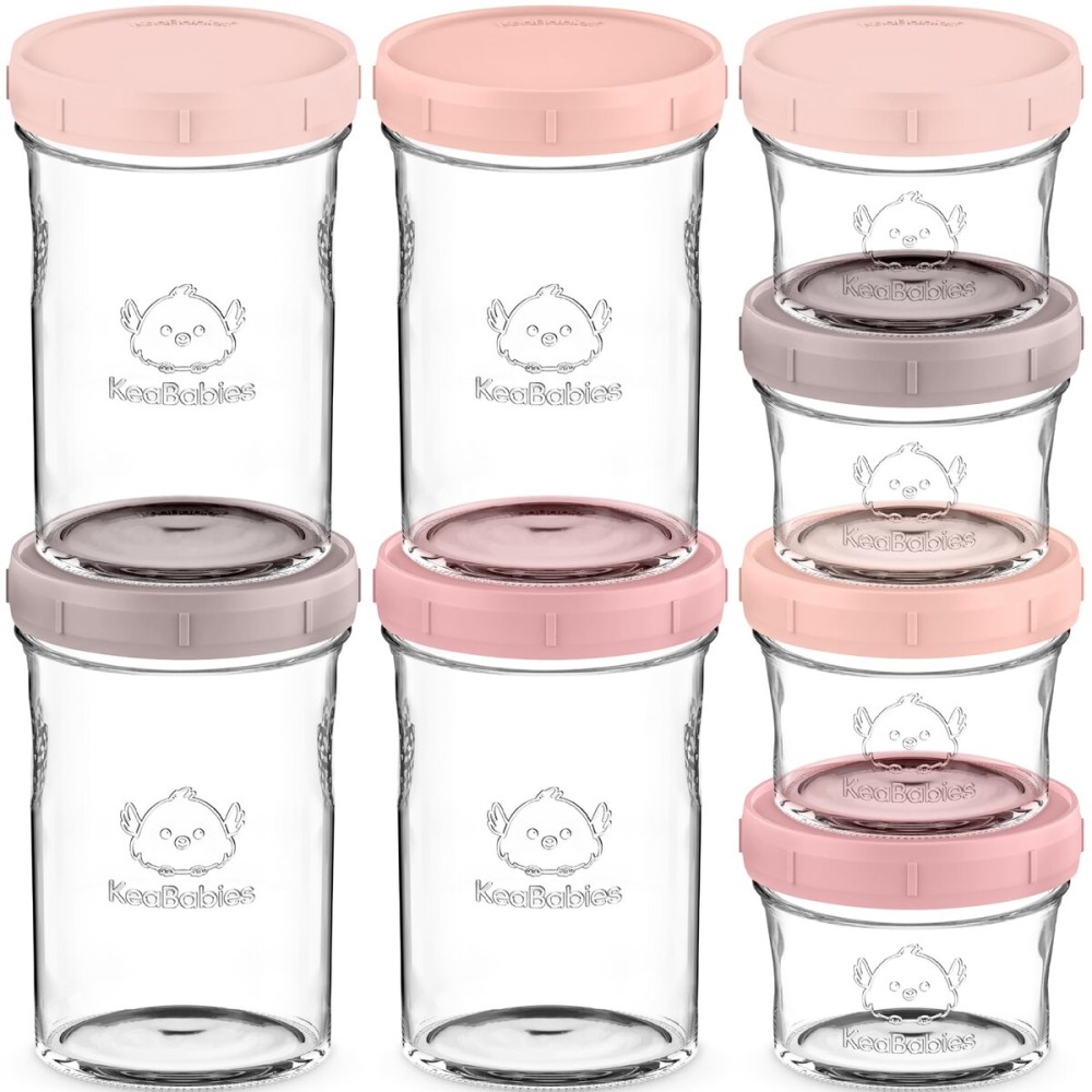 KeaBabies 4pk 8oz & 4pk 4oz Glass Baby Food Containers with Lids - Leak-Proof, Microwavable Small Glass Jars,Baby Purees & Toddler Snack Storage Containers,BPA-Free,Dishwasher & Freezer Safe(Roseate)