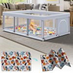 Fshibila 74 50 Large Baby Playpen, Baby Playard for Babies and Toddlers, Play Pens for Indoor & Outdoor, Sturdy Safety Play Yard with Soft Breathable Mesh, Anti-Fall, Grey (with MAT)
