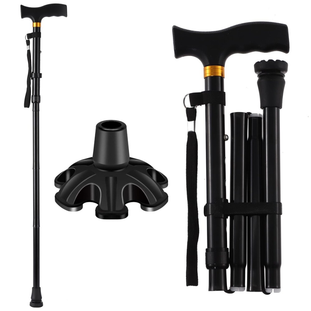 LIXIANG Walking Cane for Women for Stability Balance Folding Foldable Canes for Men Heavy Duty Collapsible Fashionable Decorative Cane Pure Black