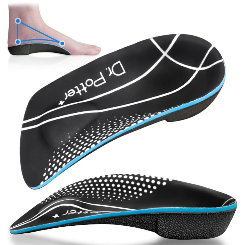 DR. POTTER+ 3/4 Plantar Fasciitis Insoles, High Arch Support Inserts for Flat Feet, Over-Pronation and Foot Pain, Metatarsal Support Insoles for Metatarsalgia (X-Large(Men\'s 11.5-14, Women\'s 12.5-15))