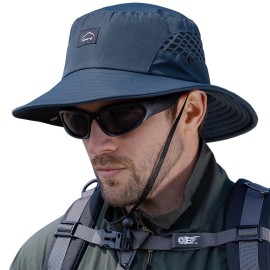 Sireck Fishing Hat, UPF50+ Wide Brim Sun Hat for Men Women, UV Protection Hiking Beach Bucket Hats Summer Safari Hat (Navy Blue-1)