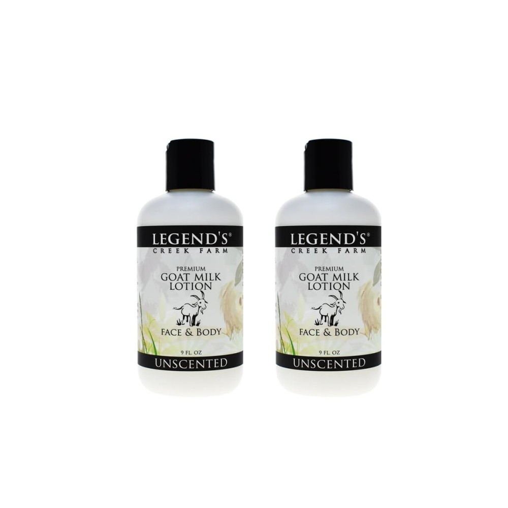 Legend\'s Creek Farm Goat Milk Lotion - Moisturizing Goat Milk Body Lotion for Body, Hand & Face - 9 oz Body Moisturizer with Shea Butter, Sunflower Oil, Aloe, Handmade in USA (2-Pack, Unscented)