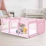 Baby Playpen 74x50 PlayPen for Babies and Toddlers Pink, Large Play Yards for Indoor & Outdoor with Zipper Gates
