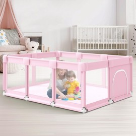 Baby Playpen 74x50 PlayPen for Babies and Toddlers Pink, Large Play Yards for Indoor & Outdoor with Zipper Gates