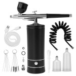 Airbrush Kit Air Brush Kit With Air Compressor Nail Charms Wireless Air Brush for Barber, Nail Art, Cake Decor, Makeup, Model Painting (Black - with extension tube)