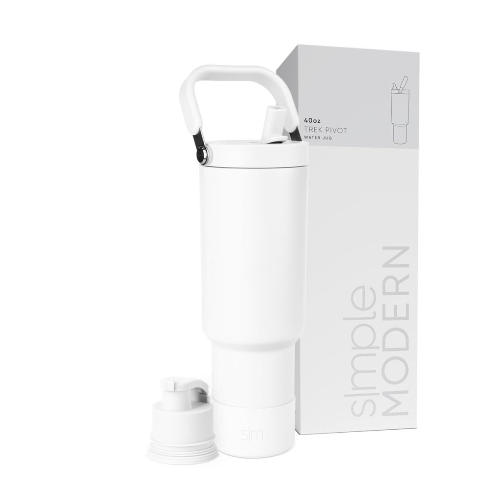Simple Modern Trek Pivot | 40oz Flip Straw Tumbler with Handle | Water Bottle & Boot | Interchangeable Straw & Chug Lids | Insulated Stainless Steel Jug | Gym Sports Outdoors | Winter White