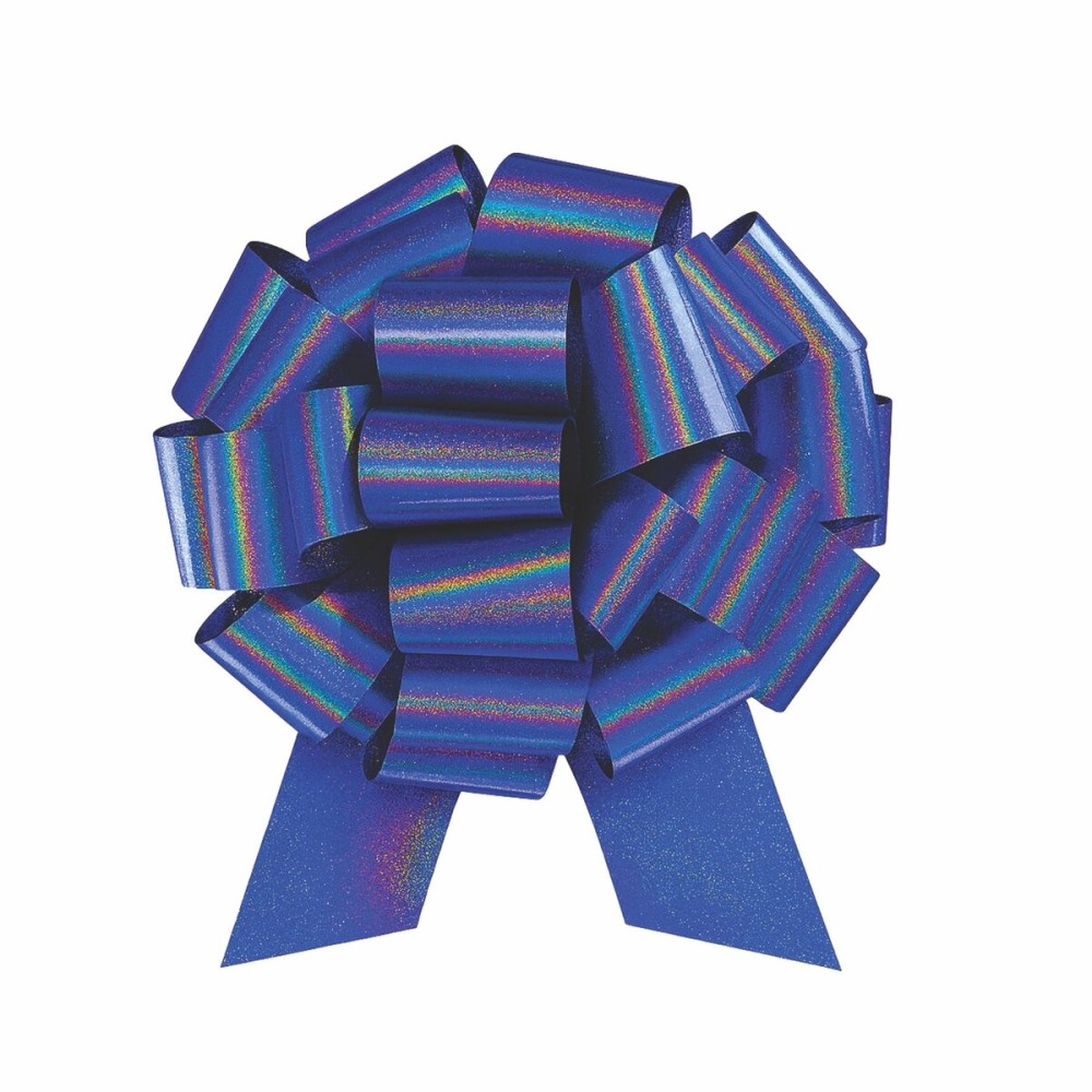 InstaBows Large Blue Gift Bow 12 Color Changing Holographic Pull String Bow Perfect for Gift Wrapping Big Presents Cars Bikes & More