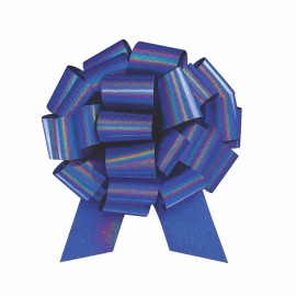 InstaBows Large Blue Gift Bow 12 Color Changing Holographic Pull String Bow Perfect for Gift Wrapping Big Presents Cars Bikes & More