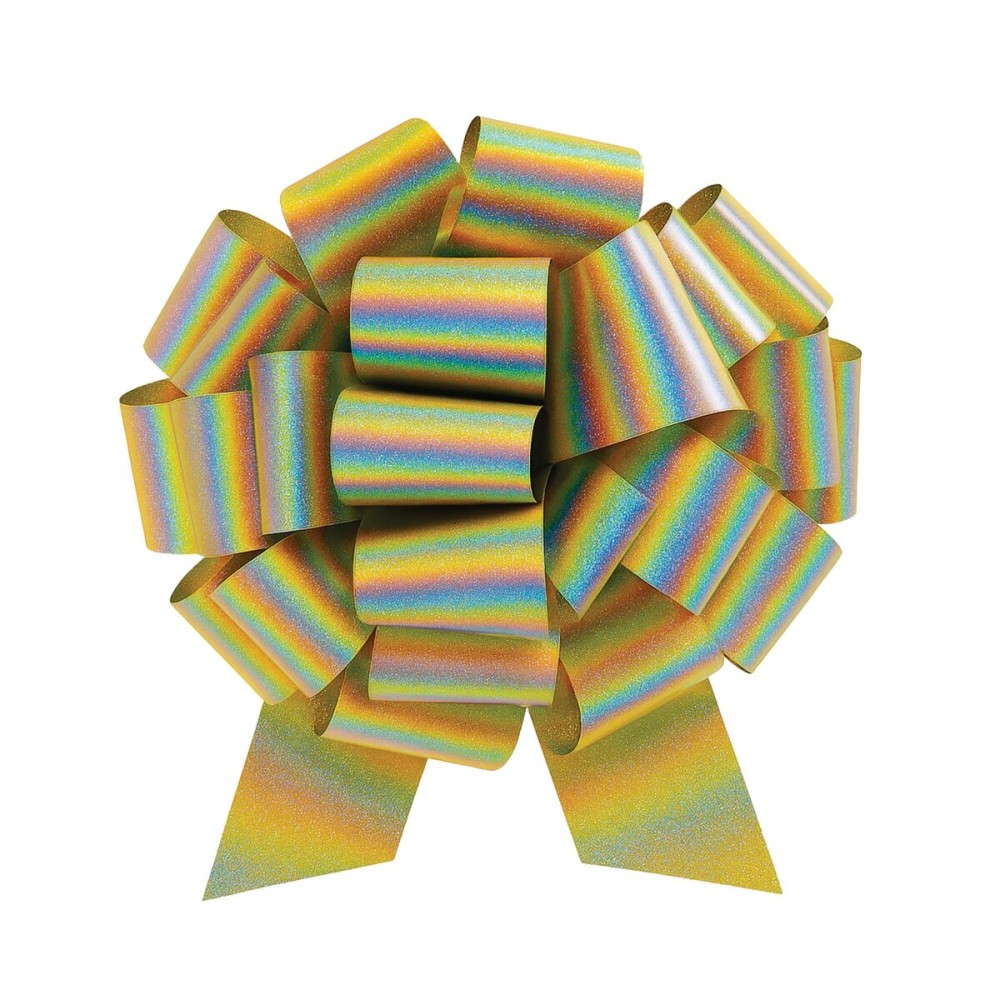 InstaBows Large Gold Gift Bow 12 Color Changing Holographic Pull String Bow Perfect for Gift Wrapping Big Presents Cars Bikes & More