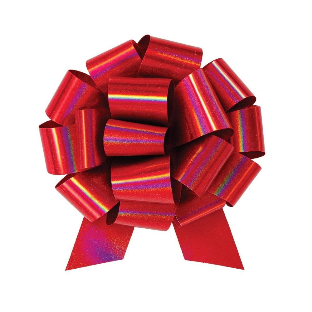 InstaBows Large Red Gift Bow 12 Color Changing Holographic Pull String Bow Perfect for Gift Wrapping Big Presents Cars Bikes & More