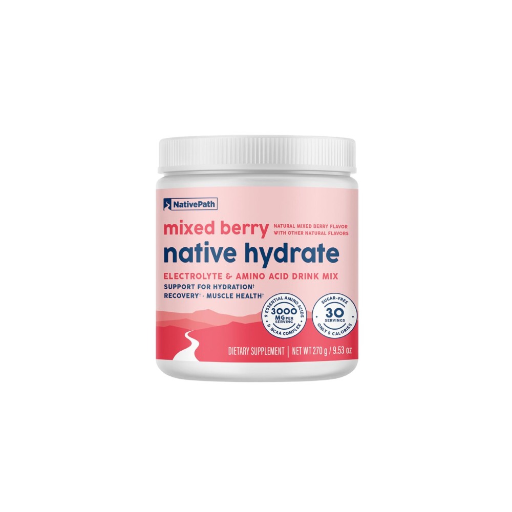 NativePath Native Hydrate, Zero Sugar, Electrolytes Powder with BCAAs, Mixed Berry Hydration, Keto & Paleo Friendly, 30 Servings